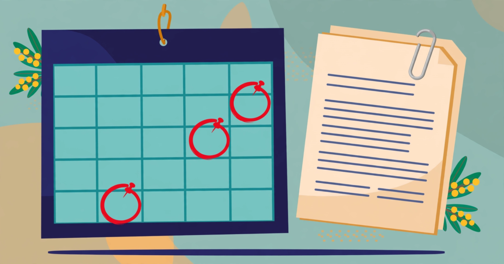 Wall calendar with circled BAS due dates, illustration for Australian BAS deadlines 2026-27