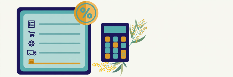 Invoice with 10 percent badge, illustration for the GST on invoice calculator Australia