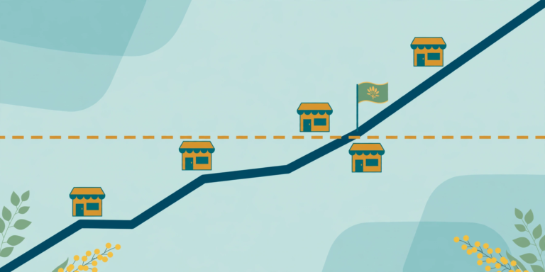 Business growth crossing the threshold line, illustration for the Australian GST registration threshold calculator